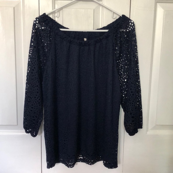 NWT Leo & Nicole Navy Blue Lace Top (Medium) - Picture 1 of 5